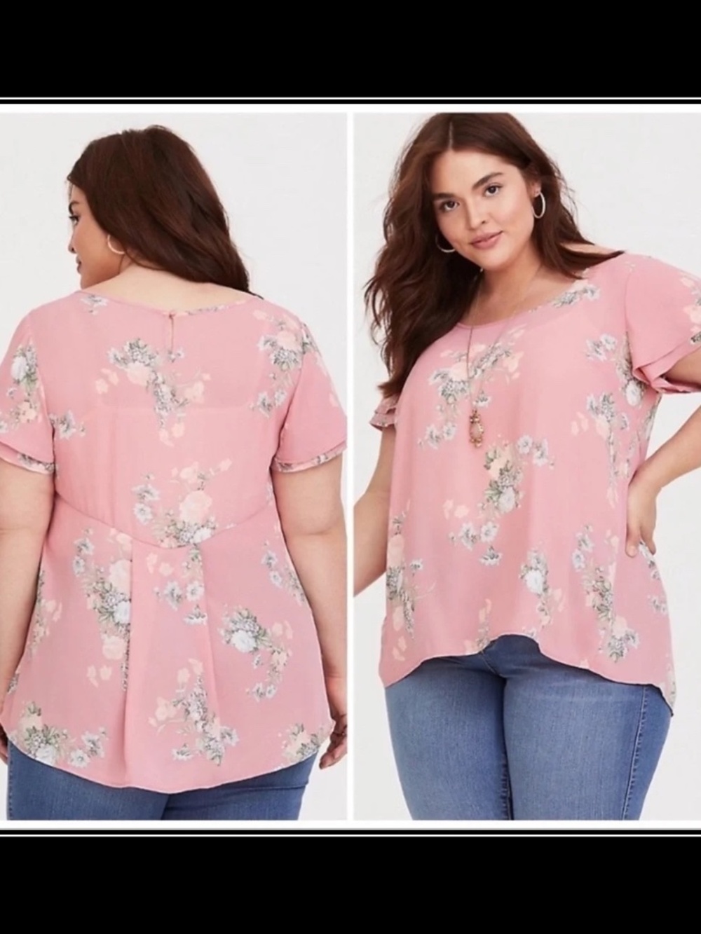 EUC Size 2 Torrid Pink Floral Flutter Sleeves Top